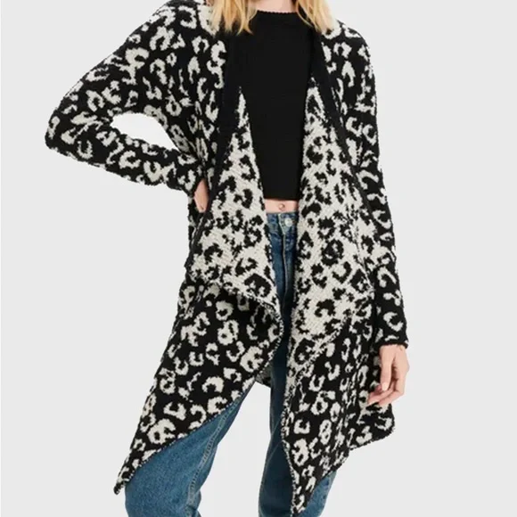 NWT Ugg Phoebe Wrap Cardigan Sweater Cozy Plush Fleece Animal Leopard Cat Soft - Picture 1 of 9